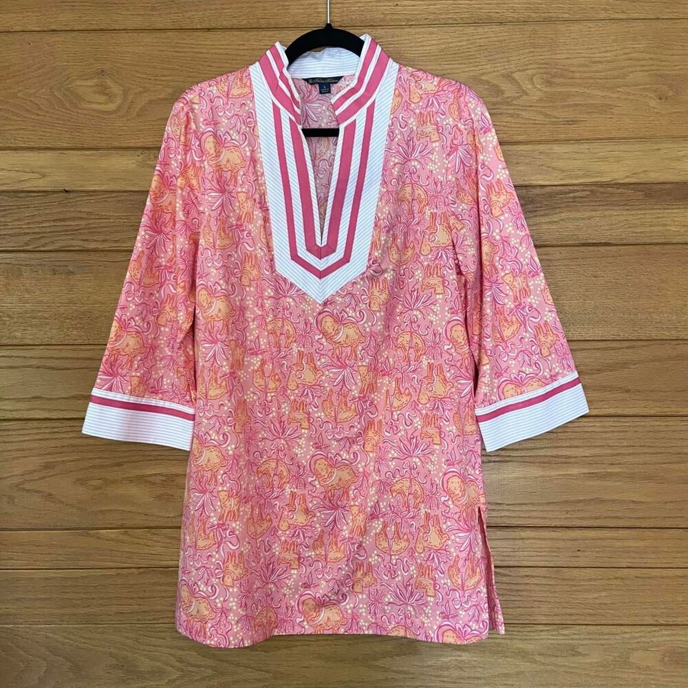 Brooks Brothers sheep logo novelty print pink and orange tunic